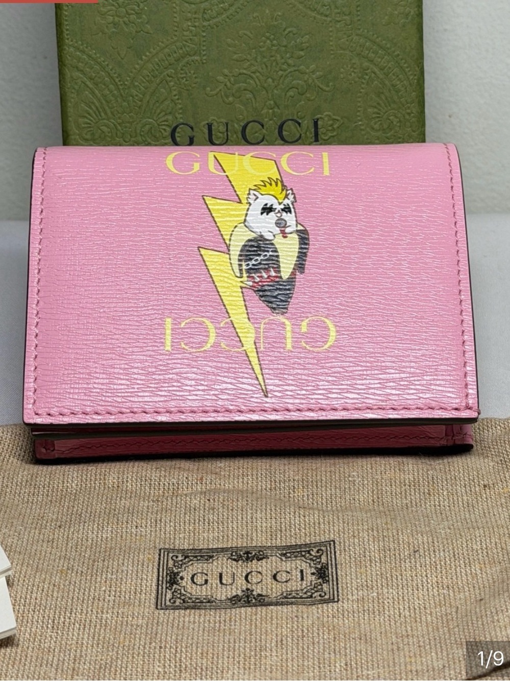 Gucci + Bananya Pink Leather Bi-Fold Compact Wallet - Picture 1 of 6